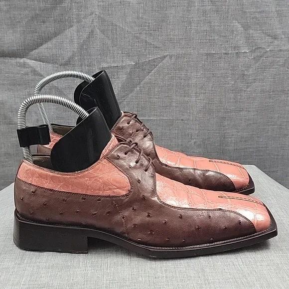 MAURI ITALY Lace Up ALLIGATOR Oxford SHOES Pink / Brown Leather MEN'S US 9.5M